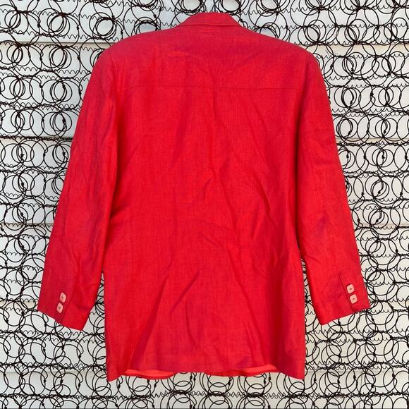 Vintage 90s Valerie Stevens Linen red orange boxy oversized long blazer 8 - Picture 3 of 7
